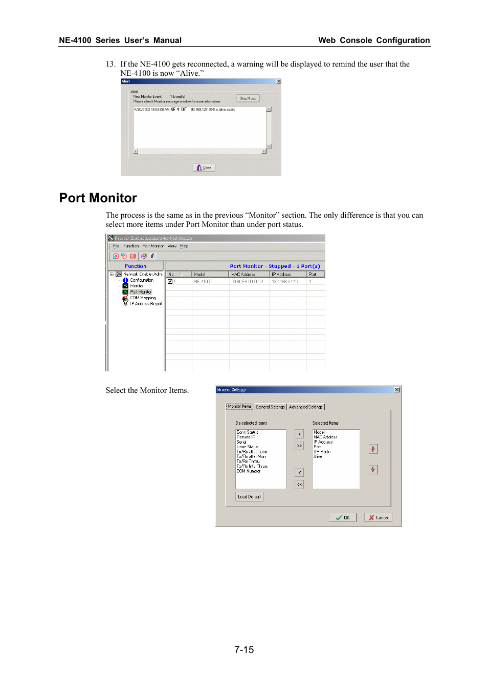 Port monitor | Moxa Technologies NE-4100 User Manual | Page 71 / 90