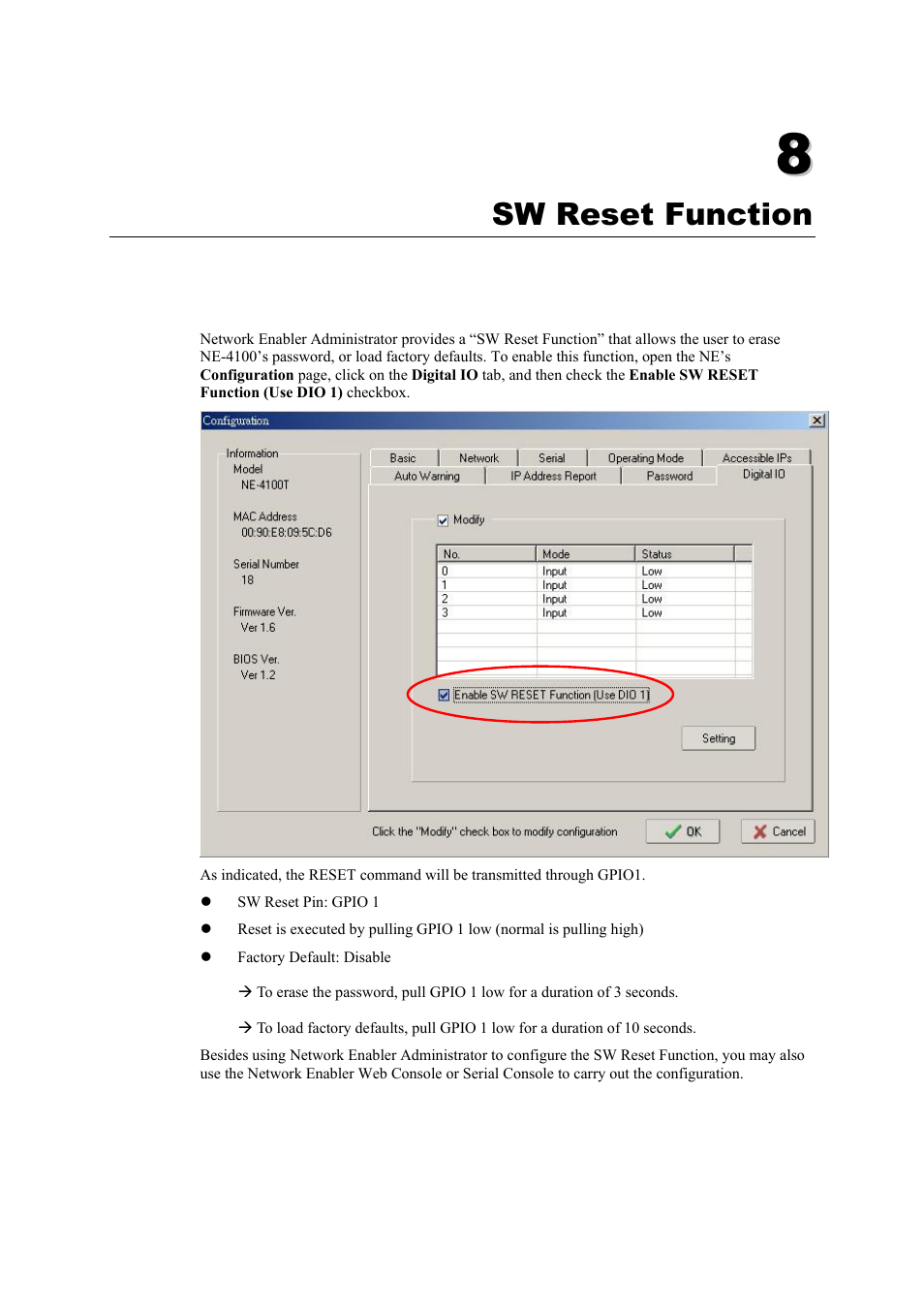 Sw reset function | Moxa Technologies NE-4100 User Manual | Page 76 / 90