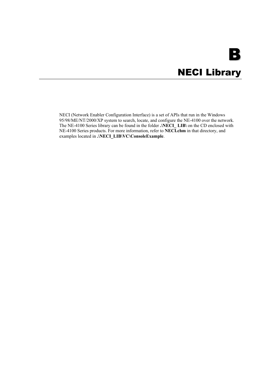 B. neci library | Moxa Technologies NE-4100 User Manual | Page 80 / 90