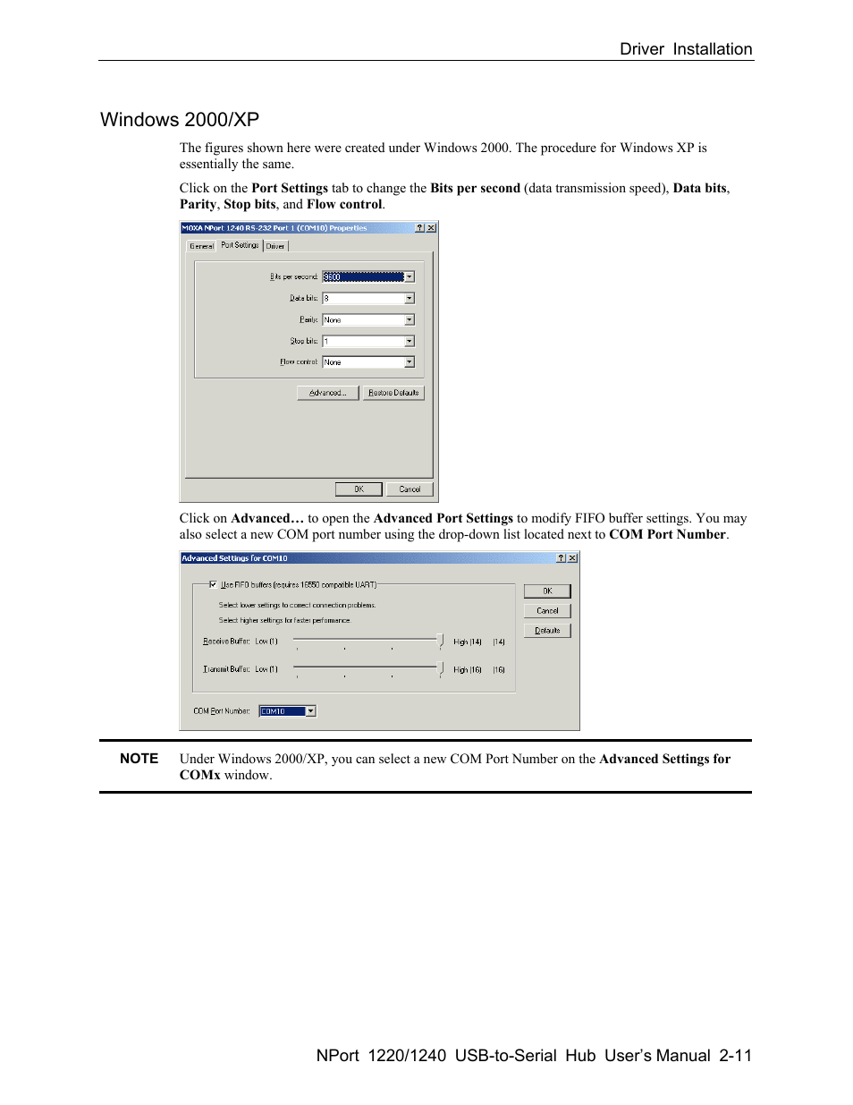 Windows 2000/xp -11, Windows 2000/xp | Moxa Technologies NPort 1240 User Manual | Page 23 / 37