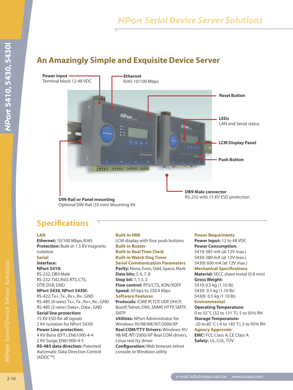 Serial device server solutions, Total solution for industrial device networking | Moxa Technologies NPORT 5430I User Manual | Page 3 / 4