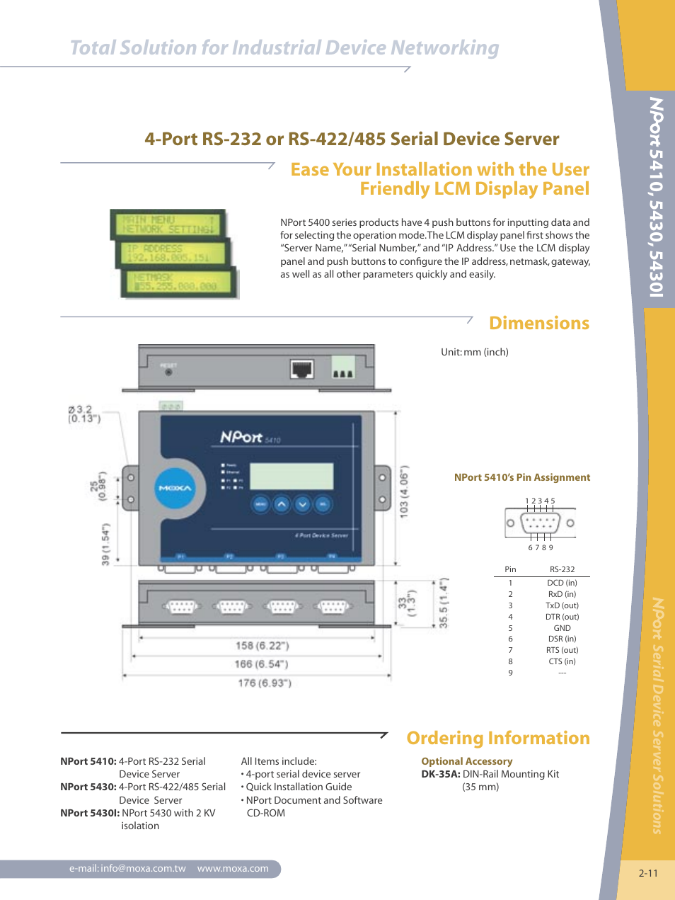Serial device server solutions, Total solution for industrial device networking, Serial d evic e s er ver s olutions | Moxa Technologies NPORT 5430I User Manual | Page 4 / 4