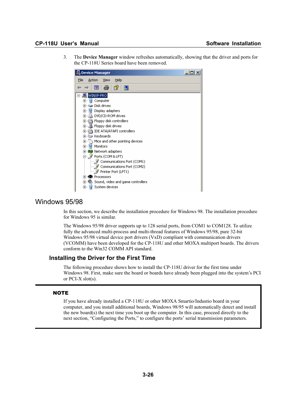 Windows 95/98, Windows 95/98 -26 | Moxa Technologies CP-118U User Manual | Page 38 / 84