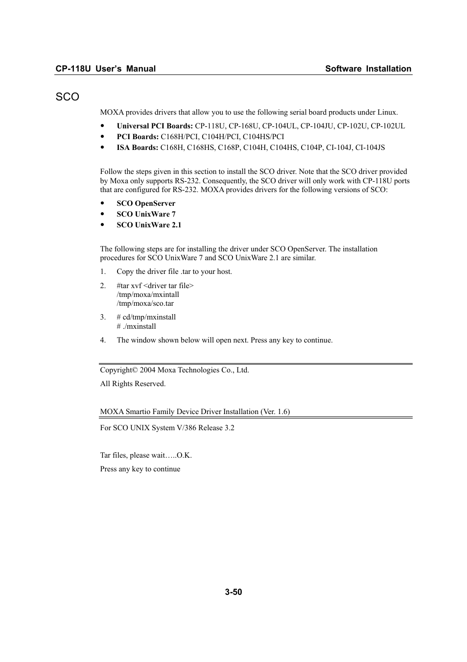Sco -50 | Moxa Technologies CP-118U User Manual | Page 62 / 84