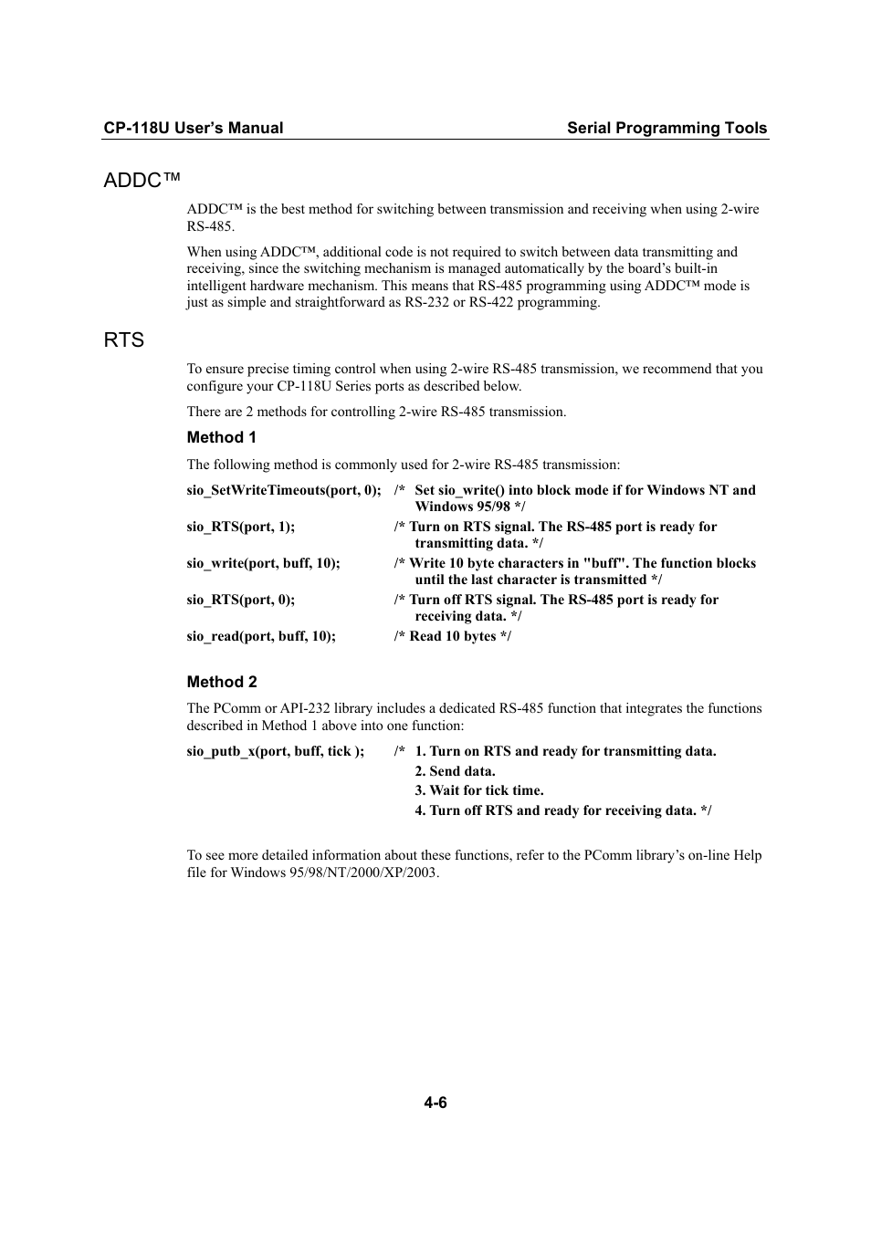 Addc(tm), Addc™ -6, Rts -6 | Addc | Moxa Technologies CP-118U User Manual | Page 70 / 84