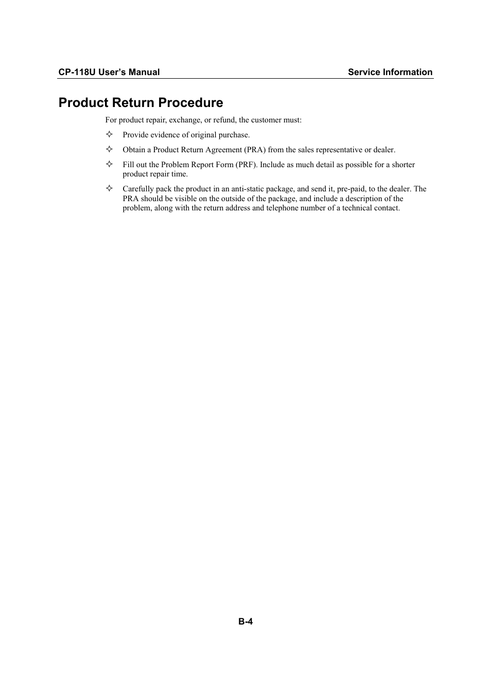 Product return procedure | Moxa Technologies CP-118U User Manual | Page 84 / 84