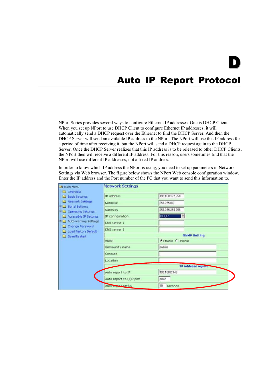 D. auto ip report protocol, Appendix d, Auto ip report protocol | Moxa Technologies IA5150 User Manual | Page 103 / 108