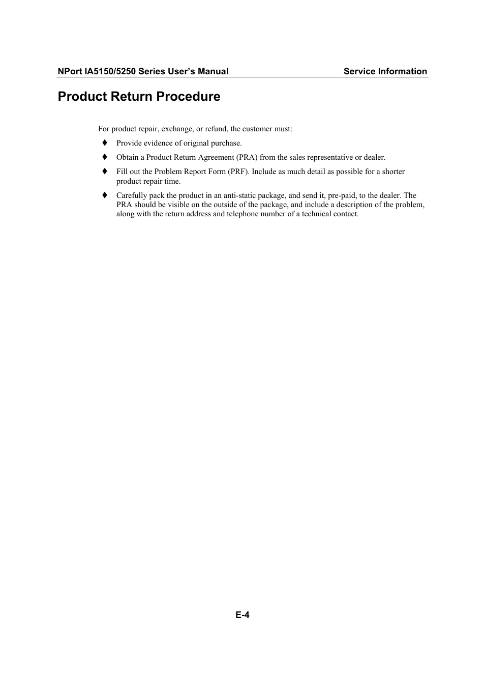 Product return procedure | Moxa Technologies IA5150 User Manual | Page 108 / 108