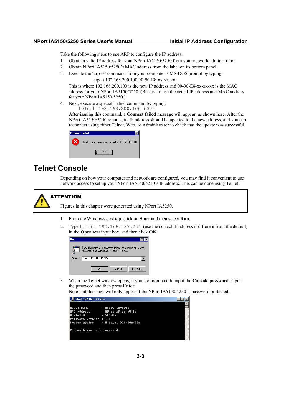 Telnet console | Moxa Technologies IA5150 User Manual | Page 16 / 108