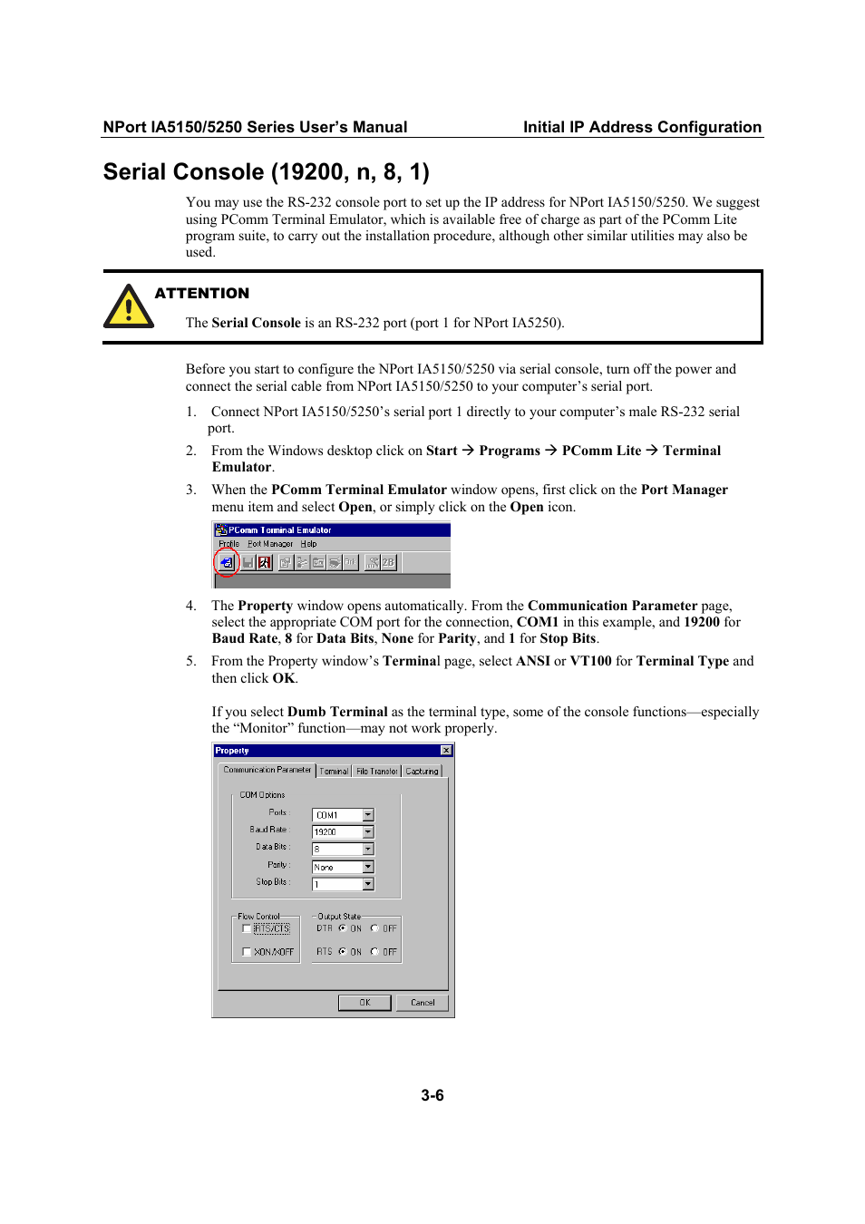 Serial console (19200, n, 8, 1), Serial console (19200, n, 8, 1) -6 | Moxa Technologies IA5150 User Manual | Page 19 / 108