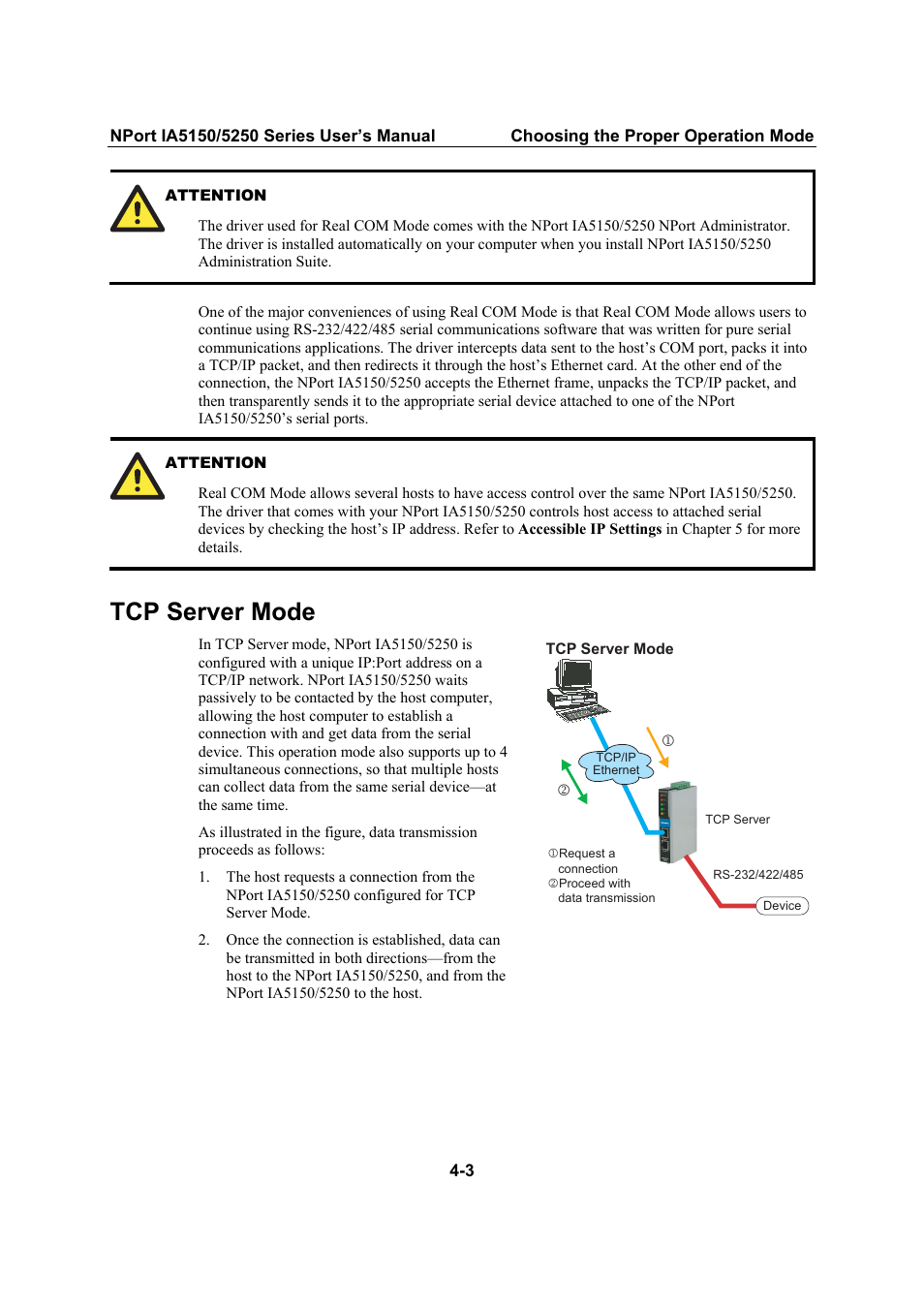 Tcp server mode | Moxa Technologies IA5150 User Manual | Page 23 / 108