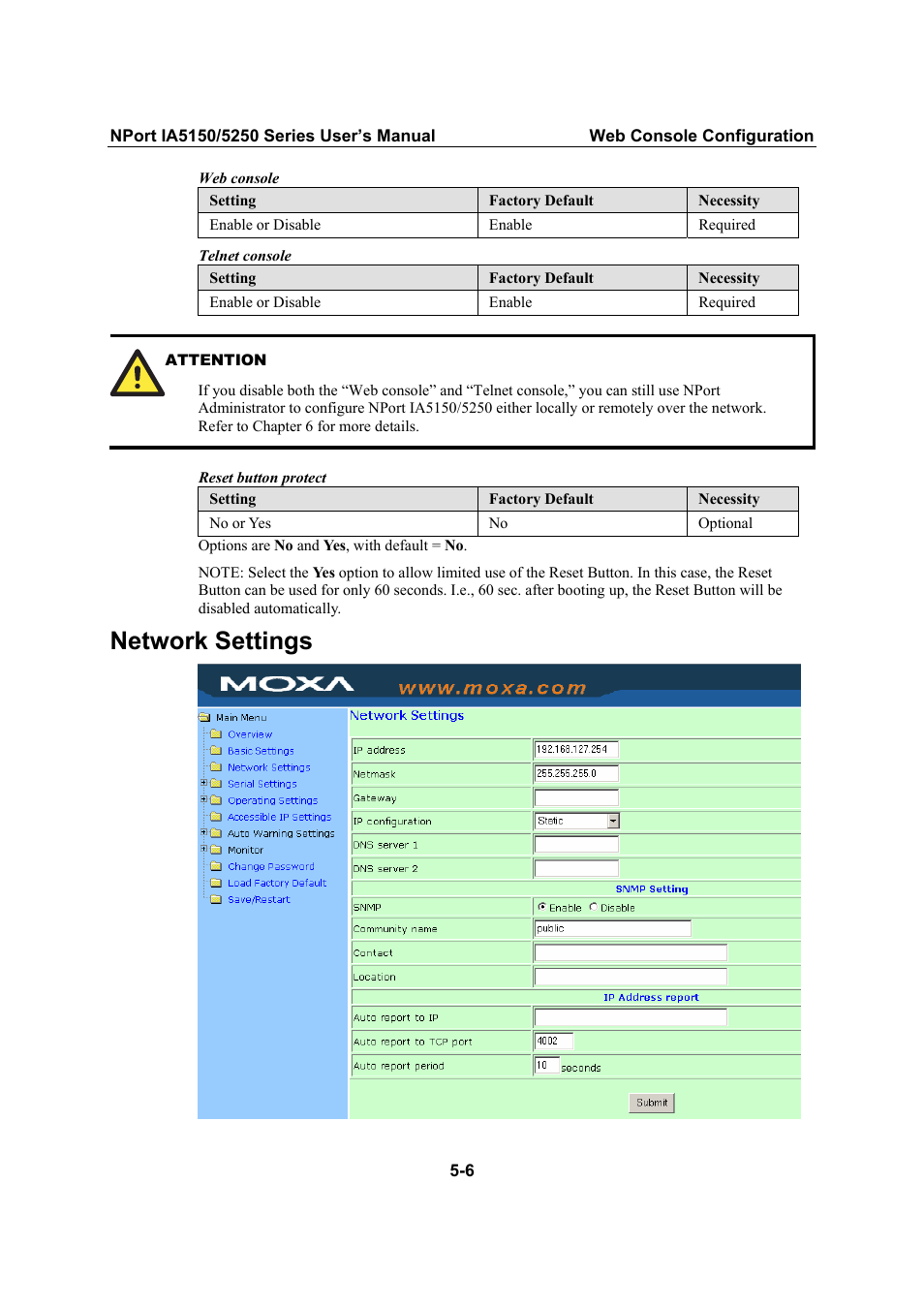 Network settings | Moxa Technologies IA5150 User Manual | Page 31 / 108