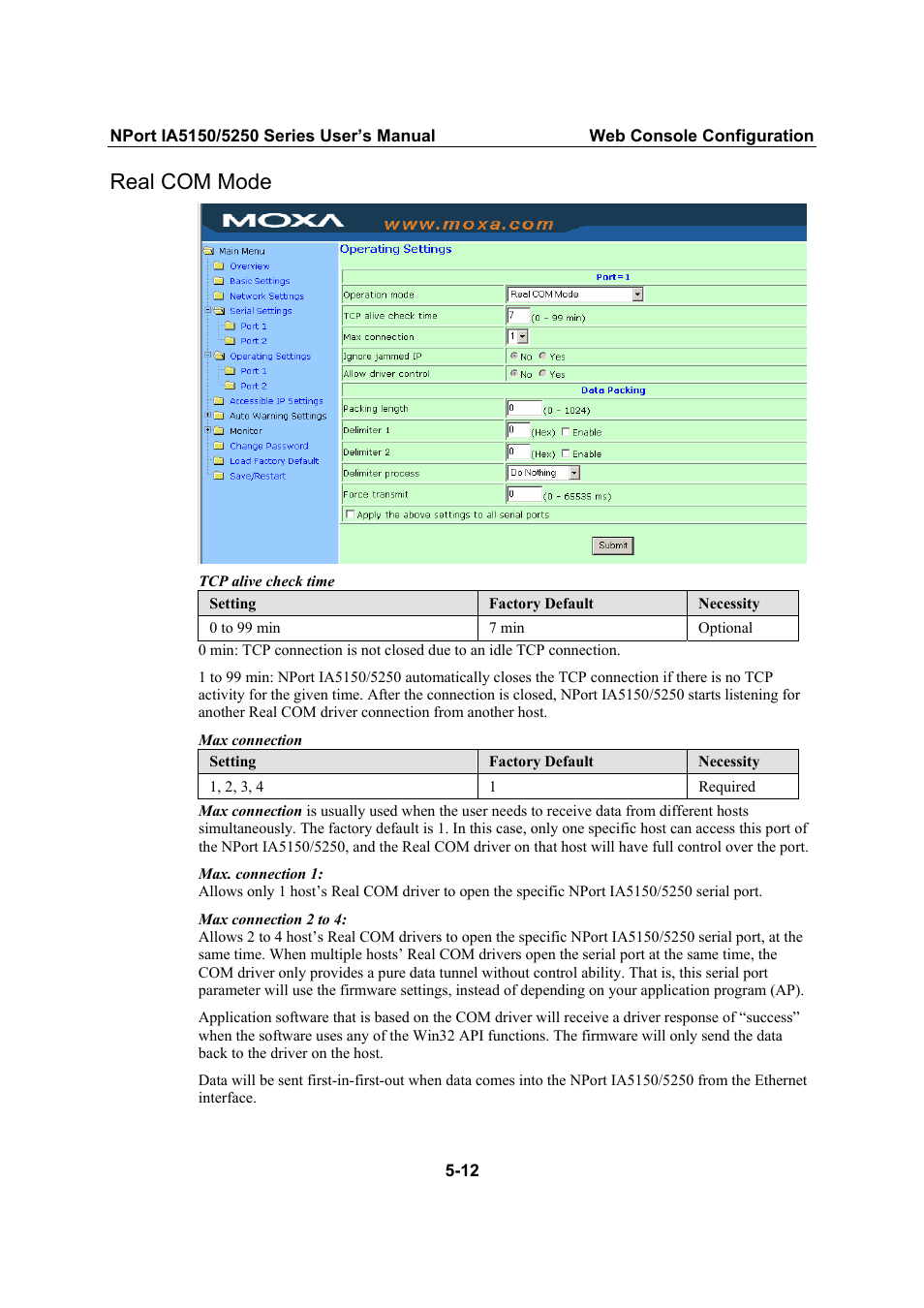 Real com mode, Real com mode -12 | Moxa Technologies IA5150 User Manual | Page 37 / 108