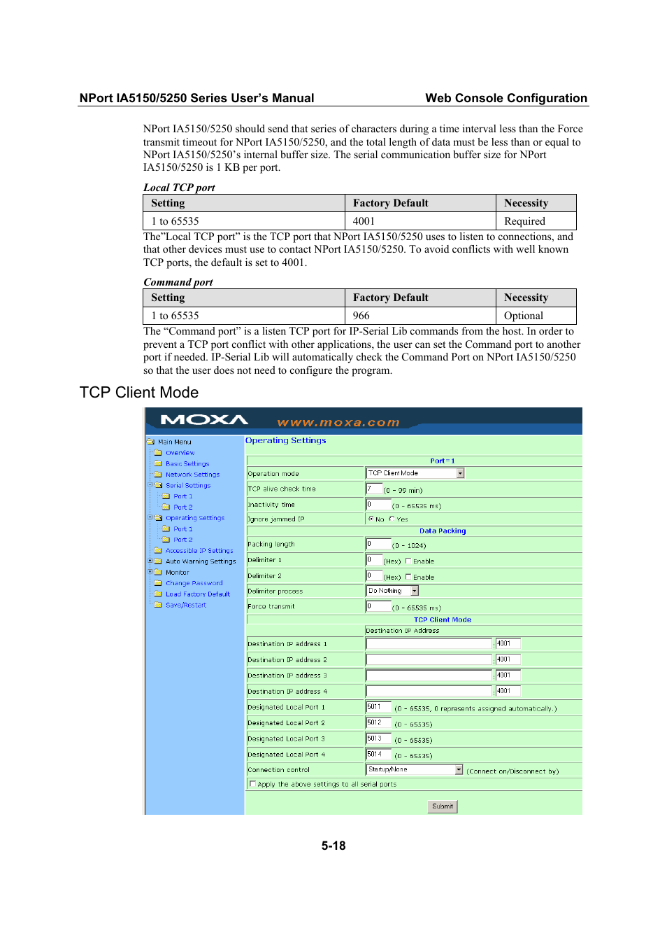 Tcp client mode, Tcp client mode -18 | Moxa Technologies IA5150 User Manual | Page 43 / 108