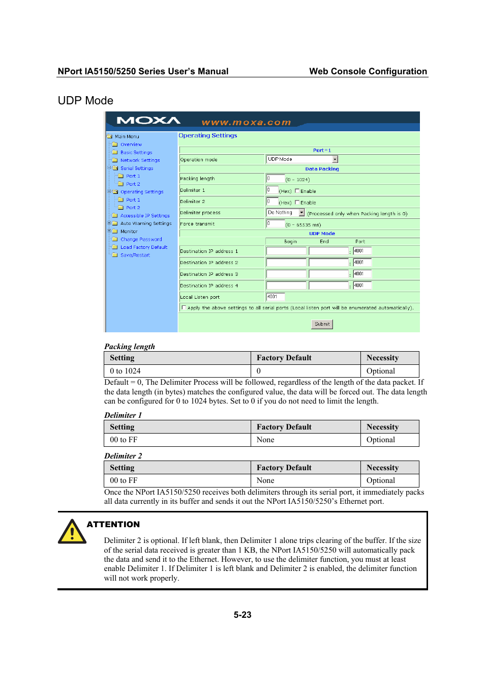 Udp mode, Udp mode -23 | Moxa Technologies IA5150 User Manual | Page 48 / 108