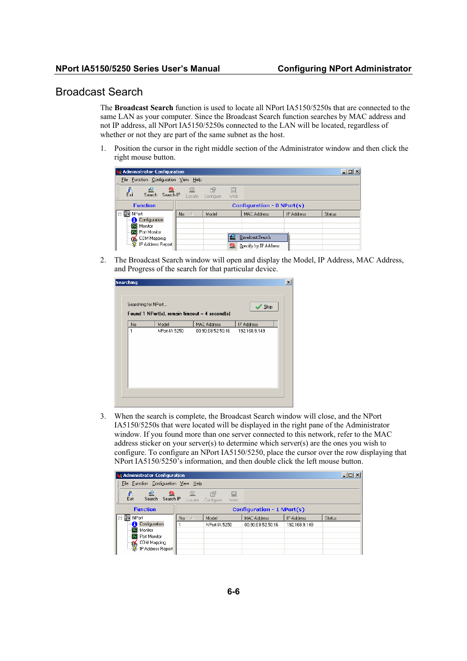 Broadcast search, Broadcast search -6 | Moxa Technologies IA5150 User Manual | Page 68 / 108