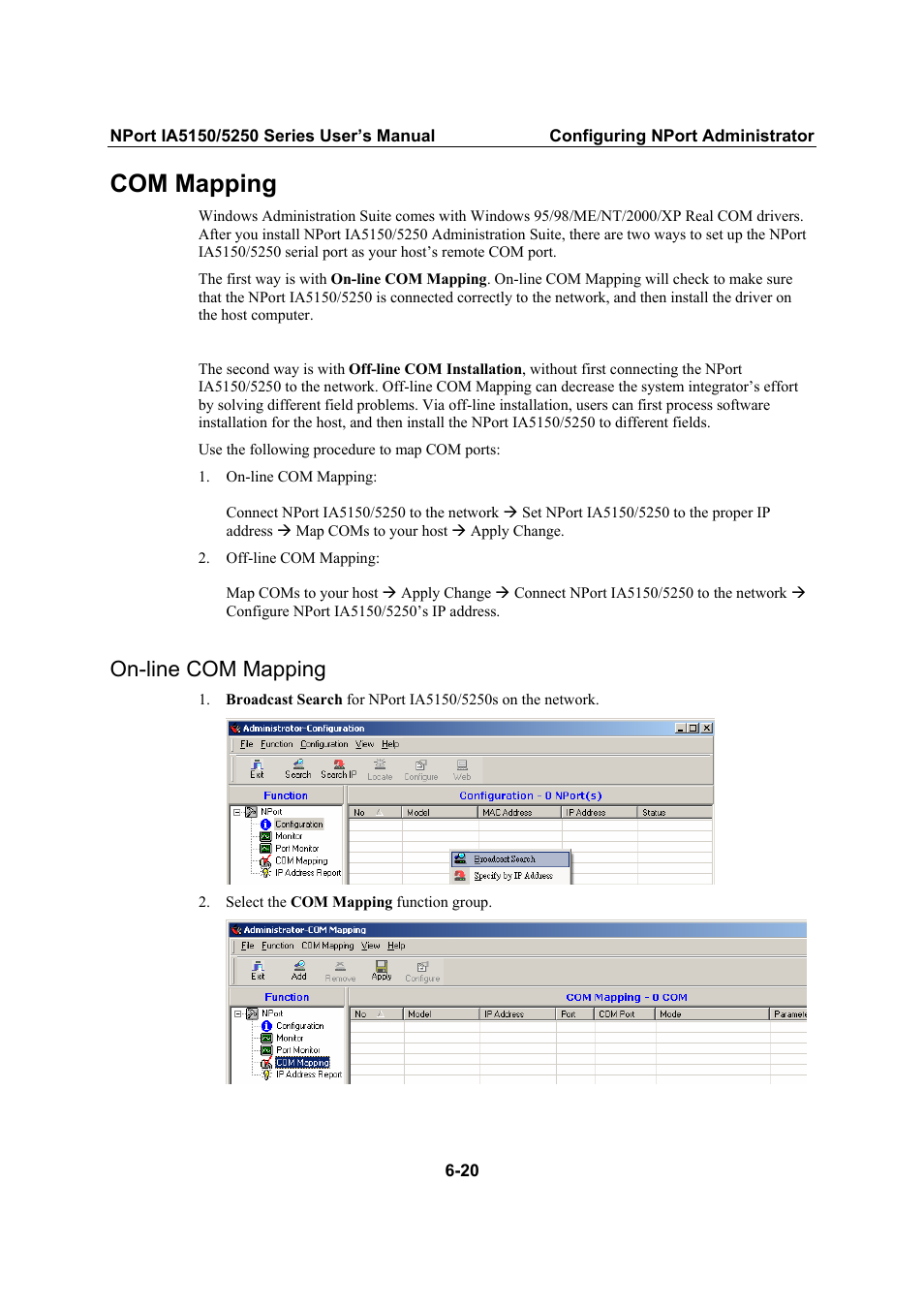 Com mapping, On-line com mapping, Com mapping -20 | On-line com mapping -20 | Moxa Technologies IA5150 User Manual | Page 82 / 108