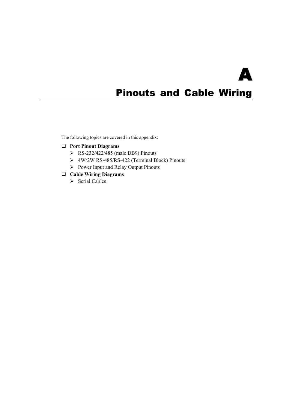 A. pinouts and cable wiring, Appendix a, Pinouts and cable wiring | Moxa Technologies IA5150 User Manual | Page 94 / 108