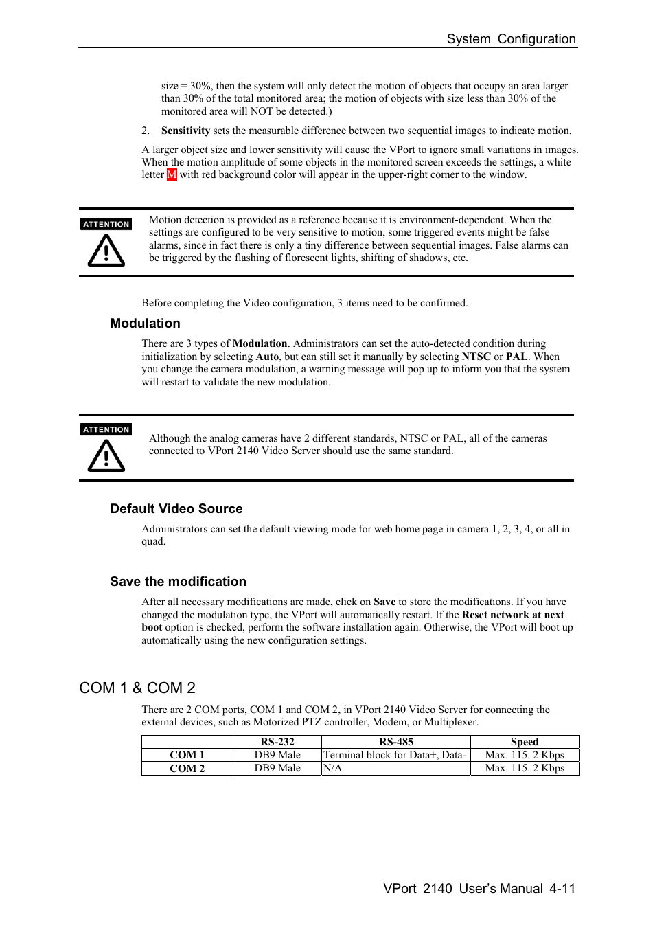 Com 1 & com 2 -11, Com 1 & com 2 | Moxa Technologies VPort 2140 User Manual | Page 45 / 100