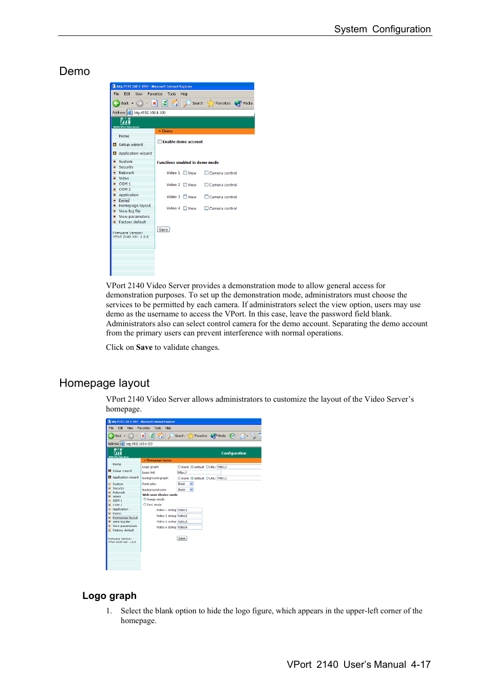 Demo -17, Demo, Homepage layout | Moxa Technologies VPort 2140 User Manual | Page 51 / 100