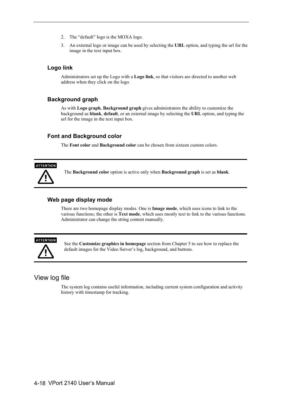 View log file -18, View log file | Moxa Technologies VPort 2140 User Manual | Page 52 / 100