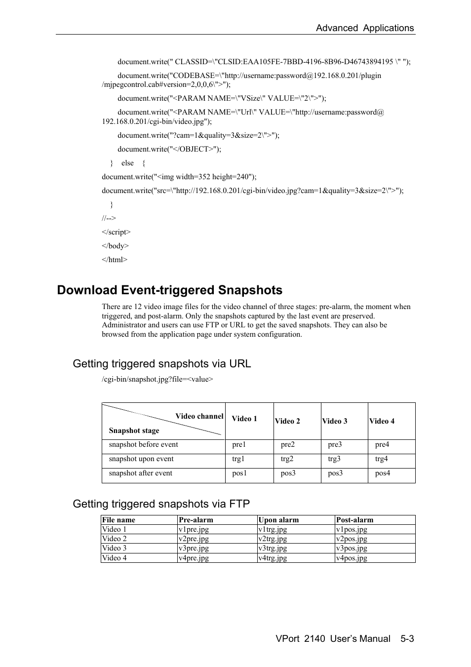 Download event-triggered snapshots -3, Getting triggered snapshots via url -3, Getting triggered snapshots via ftp -3 | Download event-triggered snapshots, Getting triggered snapshots via url, Getting triggered snapshots via ftp | Moxa Technologies VPort 2140 User Manual | Page 65 / 100