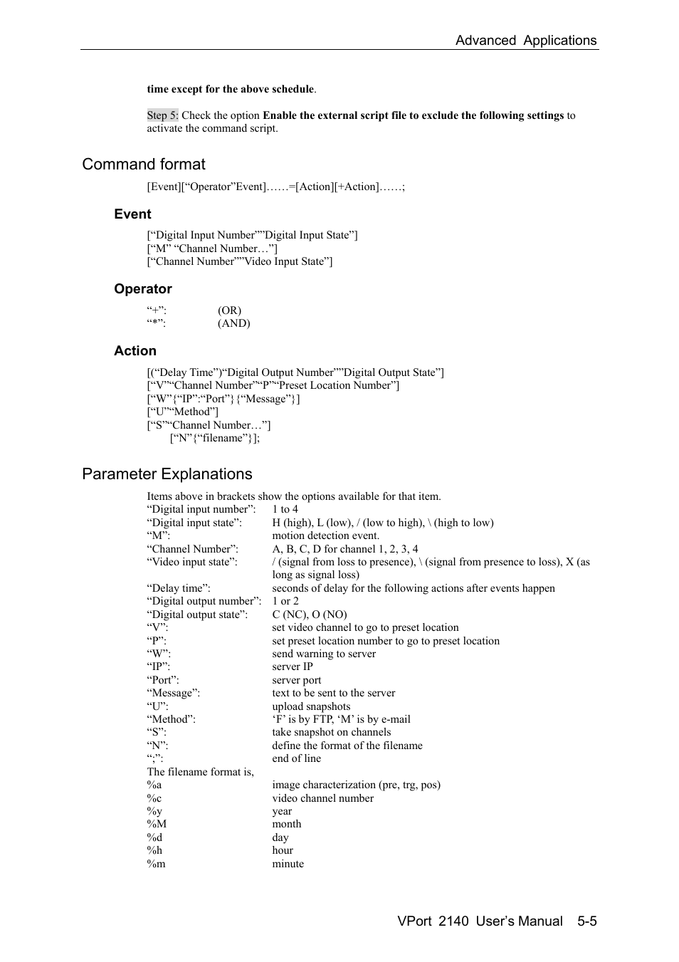 Command format -5, Parameter explanations -5, Command format | Parameter explanations | Moxa Technologies VPort 2140 User Manual | Page 67 / 100