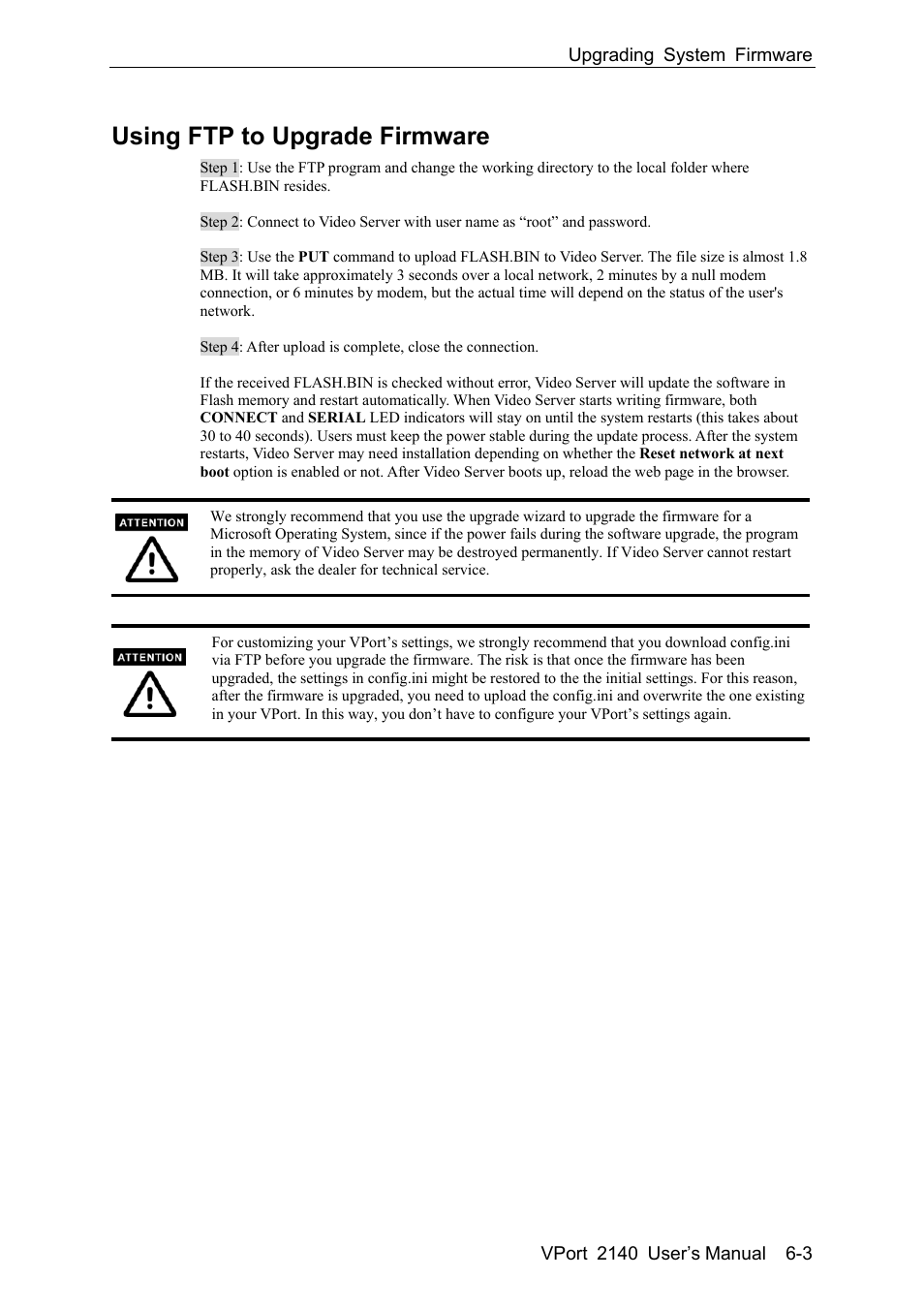Using ftp to upgrade firmware -3, Using ftp to upgrade firmware | Moxa Technologies VPort 2140 User Manual | Page 73 / 100