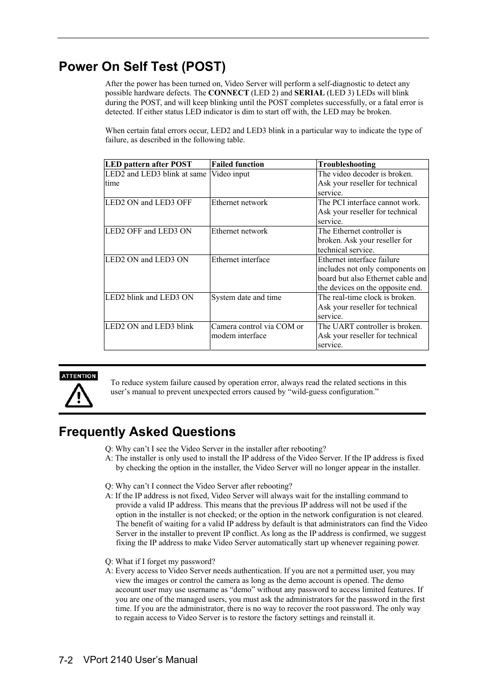 Power on self test (post) -2, Frequently asked questions -2, Power on self test (post) | Frequently asked questions | Moxa Technologies VPort 2140 User Manual | Page 76 / 100