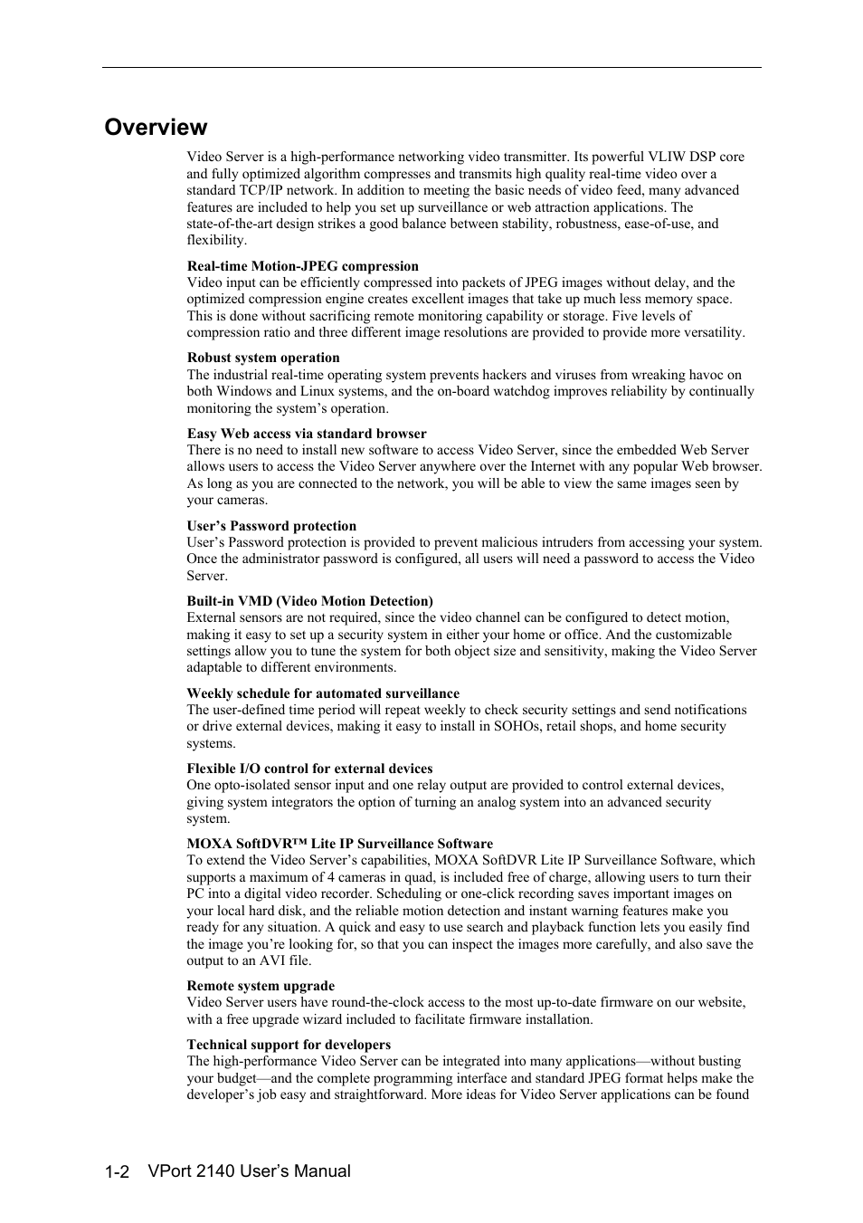 Overview -2, Overview | Moxa Technologies VPort 2140 User Manual | Page 8 / 100