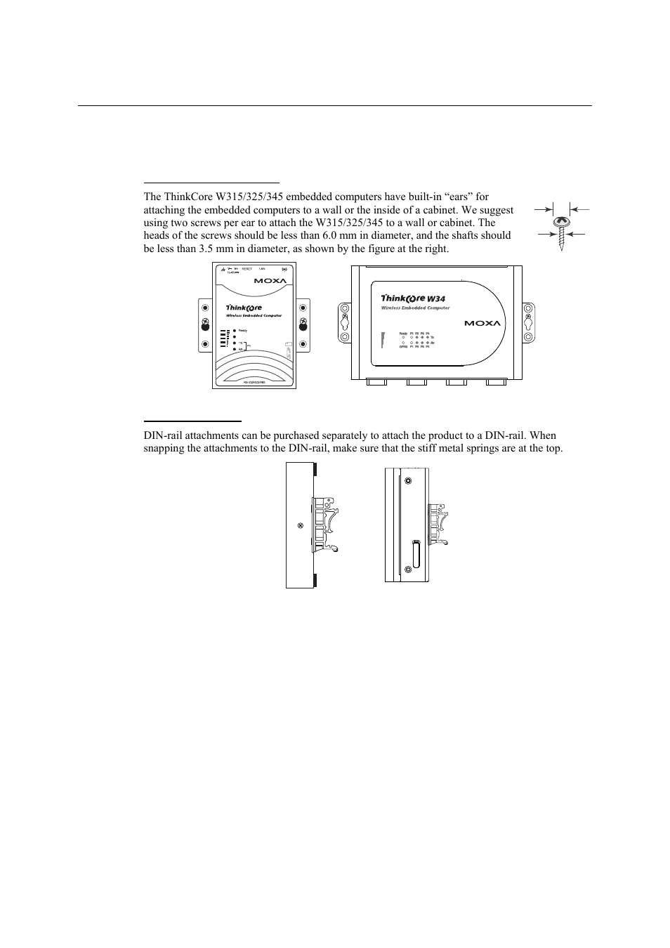 Installing the w315/w325/w345, Installing the w315/w325/w345 -2 | Moxa Technologies THINKCORE W315 User Manual | Page 18 / 29