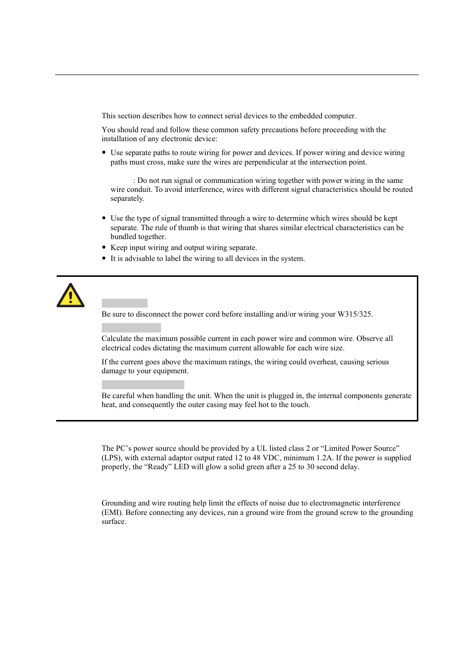 Wiring requirements, Connecting the power, Grounding the unit | Connecting the power -3, Grounding the unit -3 | Moxa Technologies THINKCORE W315 User Manual | Page 19 / 29