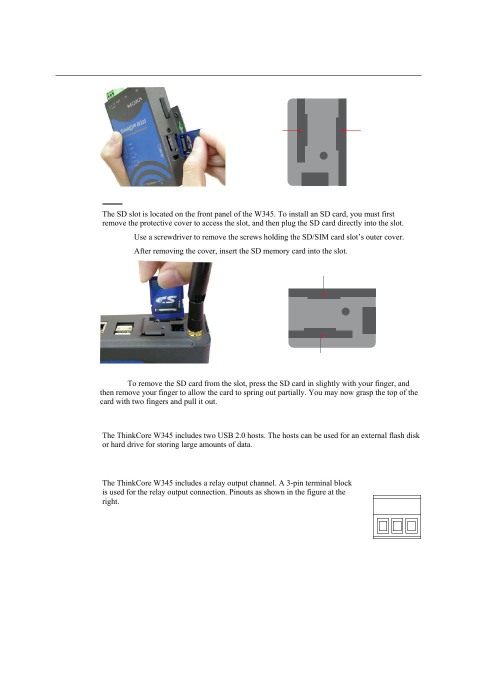 Usb (w345 only), Relay output (w345 only), Relay output (w345 only) -8 | Moxa Technologies THINKCORE W315 User Manual | Page 24 / 29