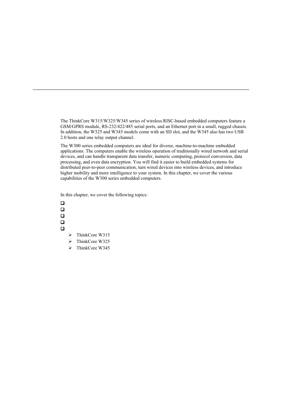 Introduction, Chapter 1, Introduction -1 | Moxa Technologies THINKCORE W315 User Manual | Page 4 / 29