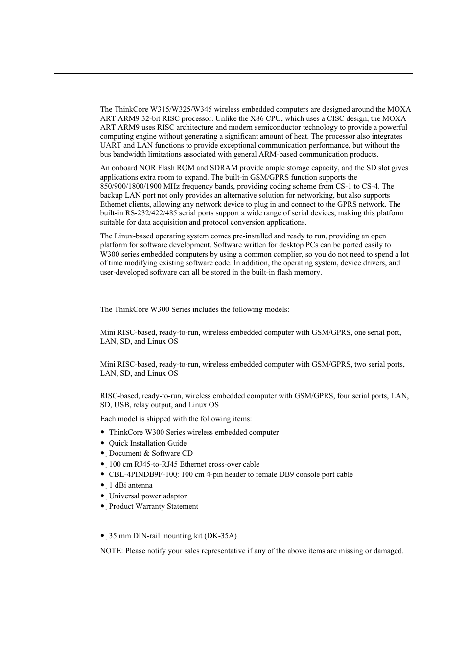 Overview, Package checklist | Moxa Technologies THINKCORE W315 User Manual | Page 5 / 29