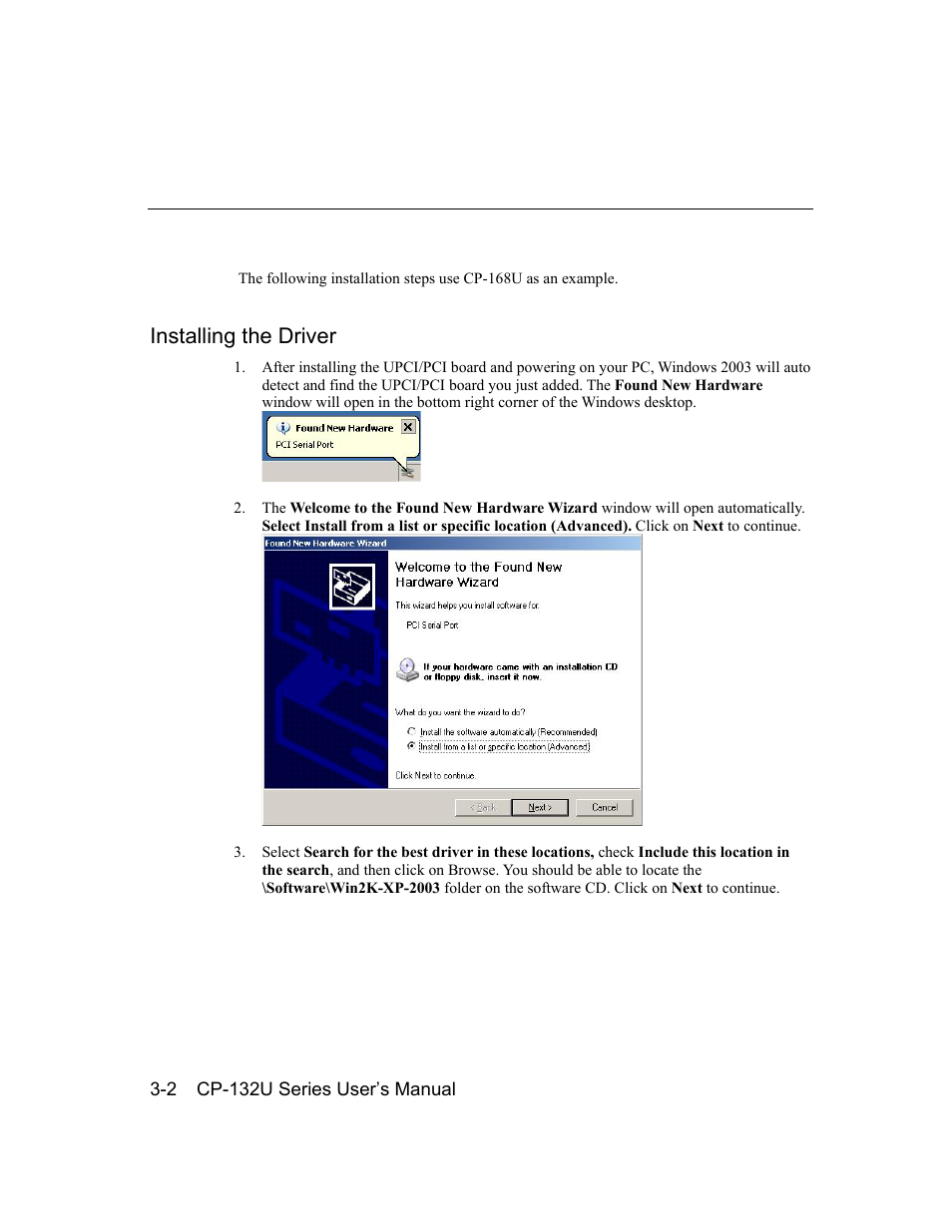 Installing the driver | Moxa Technologies CP-132U Series User Manual | Page 16 / 88