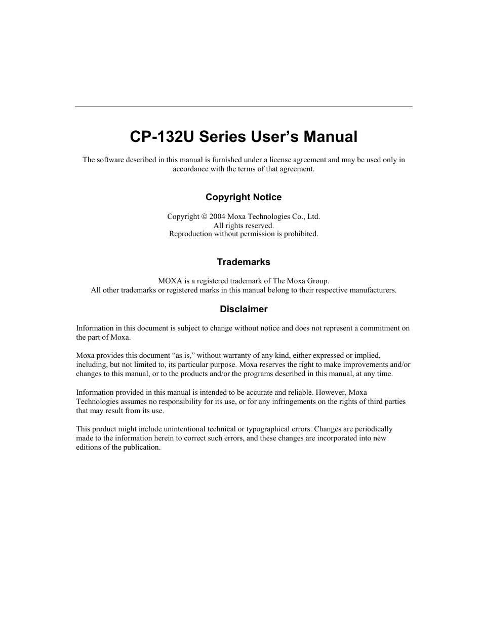 Cp-132u series user’s manual | Moxa Technologies CP-132U Series User Manual | Page 2 / 88