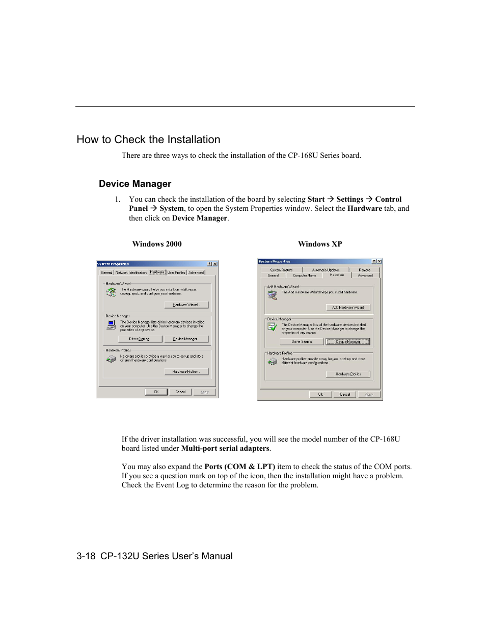 How to check the installation | Moxa Technologies CP-132U Series User Manual | Page 32 / 88