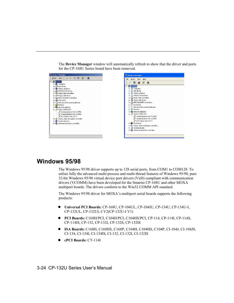 Windows 95/98, Windows 95/98 -24 | Moxa Technologies CP-132U Series User Manual | Page 38 / 88