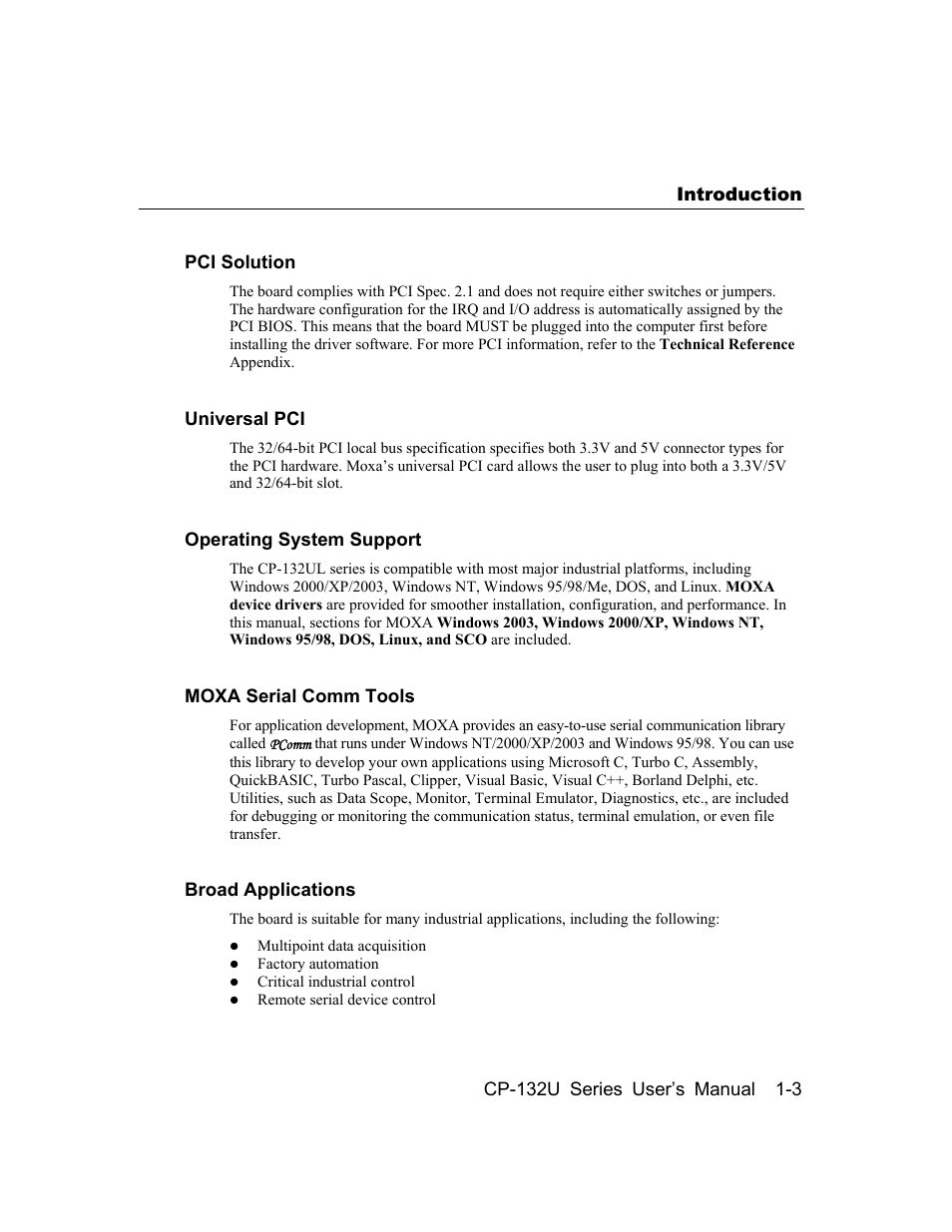 Moxa Technologies CP-132U Series User Manual | Page 7 / 88