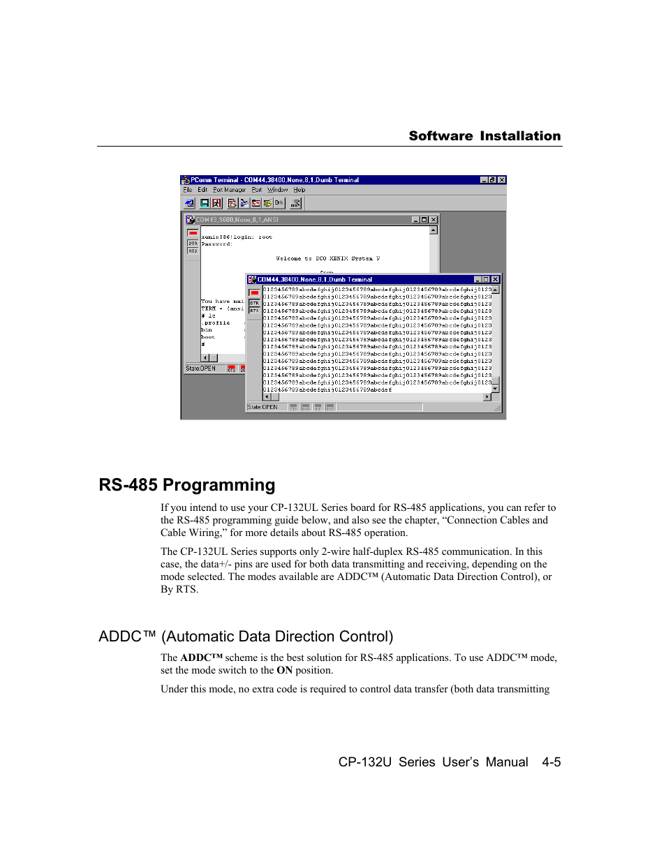 Rs-485 programming, Addc(tm) (automatic data direction control), Rs-485 programming -5 | Addc™ (automatic data direction control) | Moxa Technologies CP-132U Series User Manual | Page 71 / 88