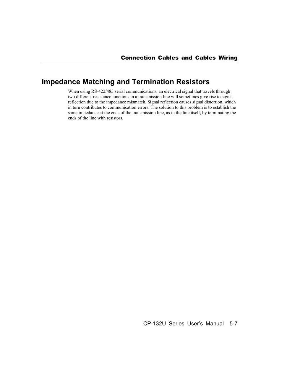 Impedance matching and termination resistors, Impedance matching and termination resistors -7 | Moxa Technologies CP-132U Series User Manual | Page 79 / 88