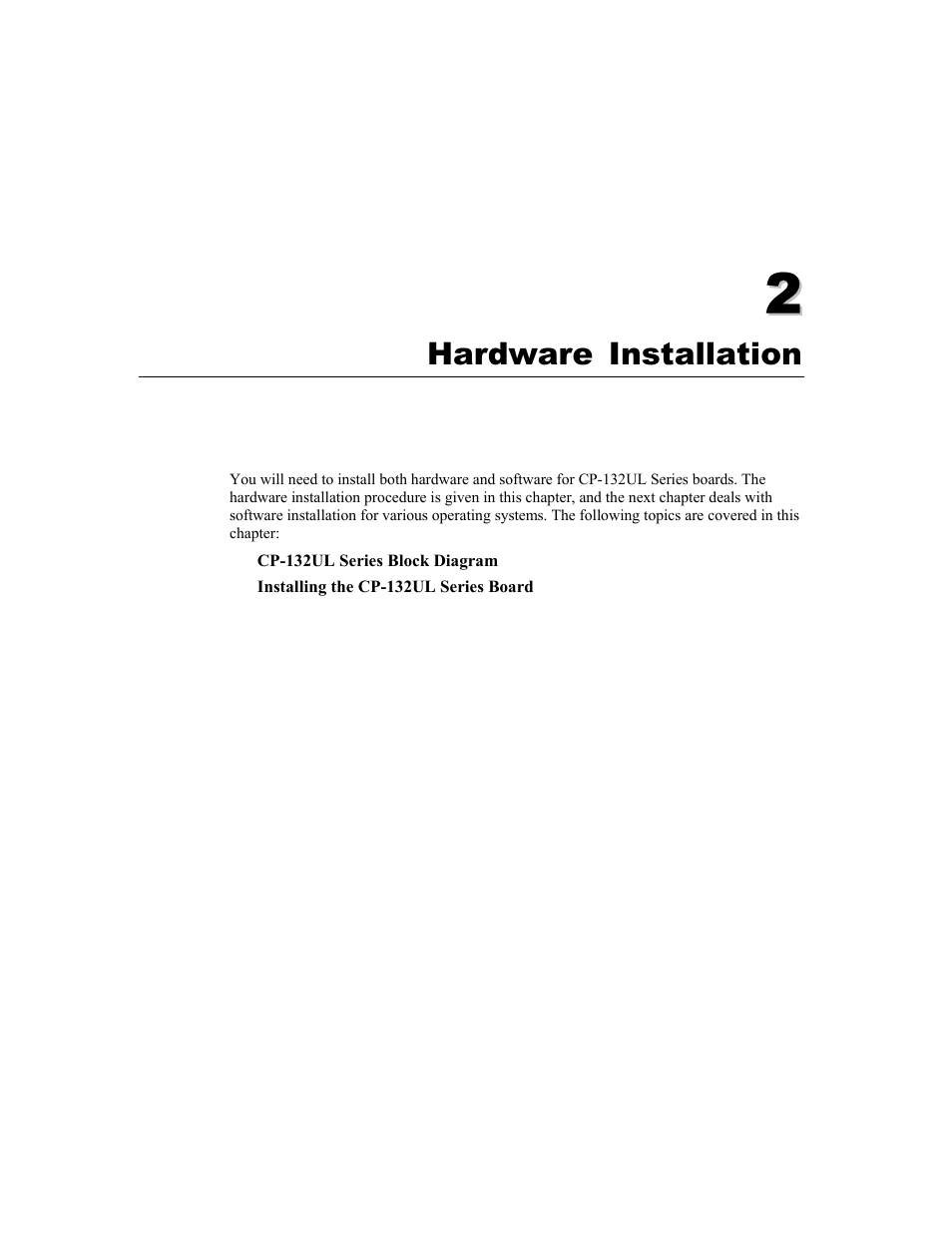 Hardware installation, Chapter 2 hardware installation -1 | Moxa Technologies CP-132U Series User Manual | Page 9 / 88