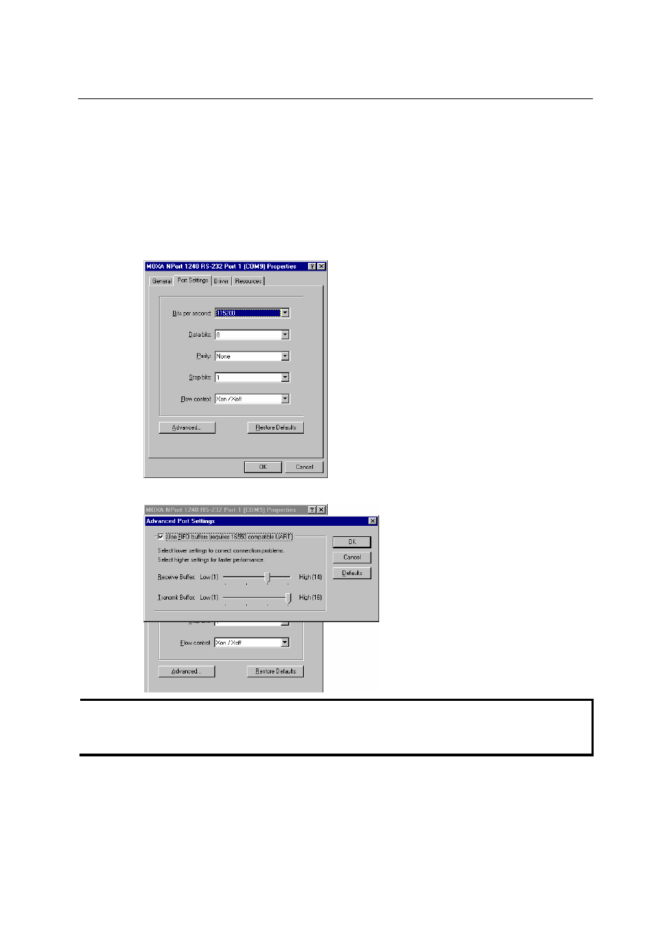 Configuring the ports, Windows 98 | Moxa Technologies 1240 User Manual | Page 20 / 34