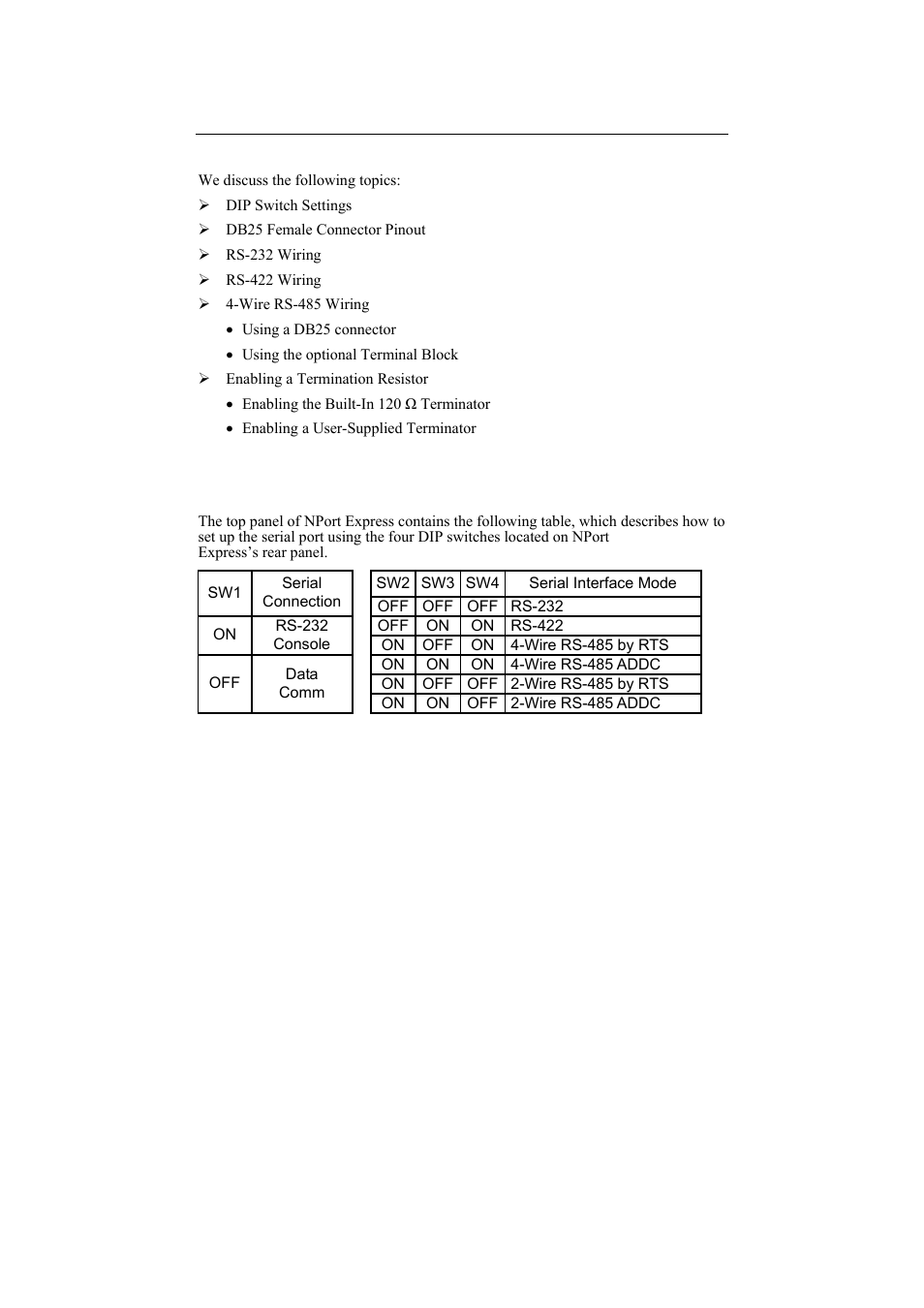 Serial installation, Dip switch settings, Serial installation -1 | Dip switch settings -1 | Moxa Technologies DE-211 User Manual | Page 15 / 35
