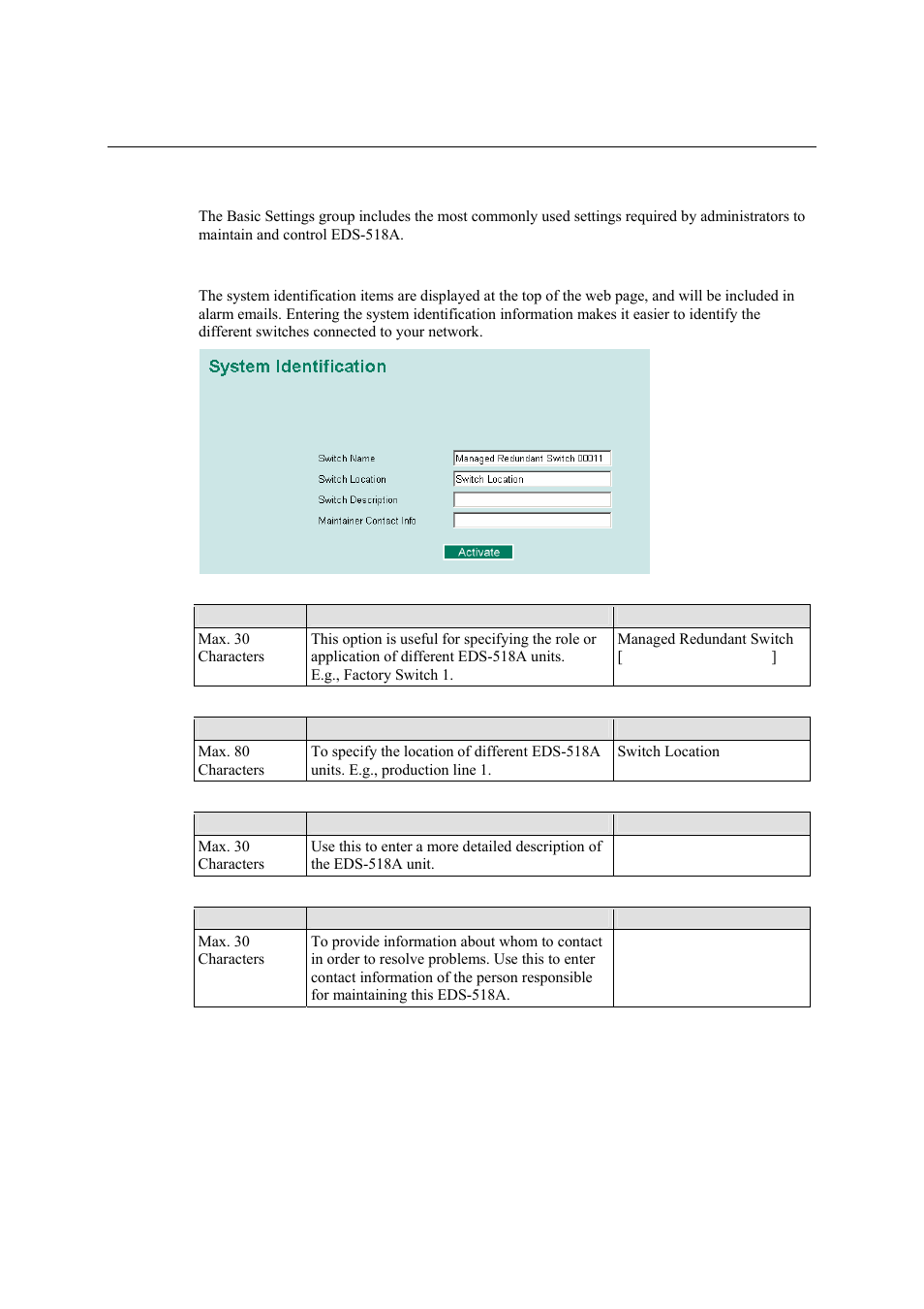 Configuring basic settings, System identification, Configuring basic settings -2 | System identification -2 | Moxa Technologies EDS-518A Series User Manual | Page 17 / 97