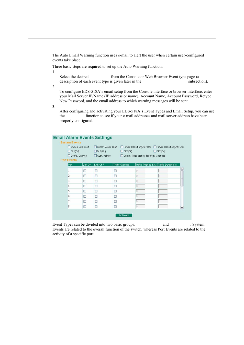 Configuring email warning, Event type, Configuring email warning -53 | Event type -53 | Moxa Technologies EDS-518A Series User Manual | Page 68 / 97