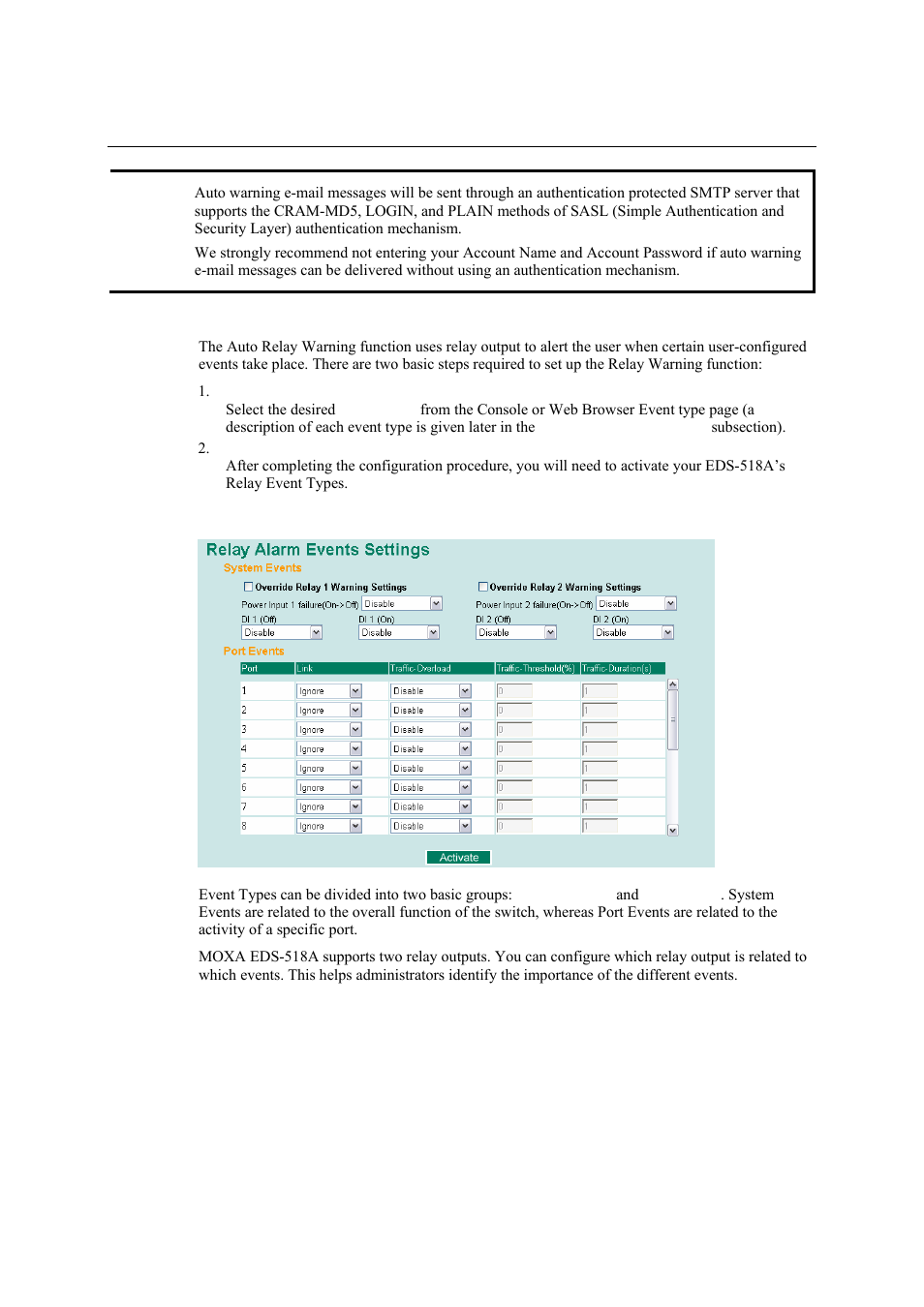Configuring relay warning, Event setup, Configuring relay warning -56 | Event setup -56 | Moxa Technologies EDS-518A Series User Manual | Page 71 / 97