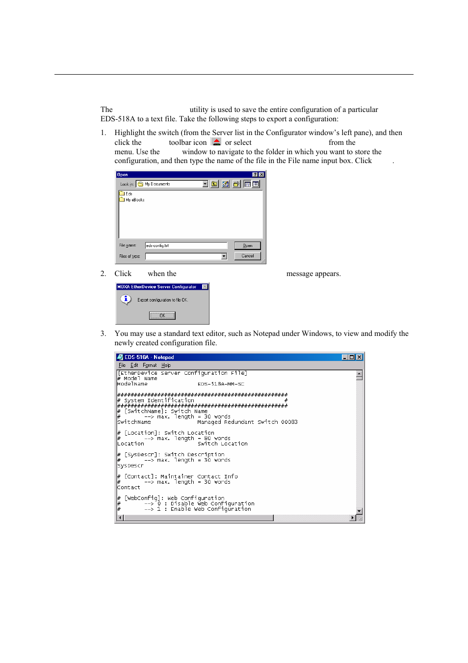 Export configuration | Moxa Technologies EDS-518A Series User Manual | Page 84 / 97