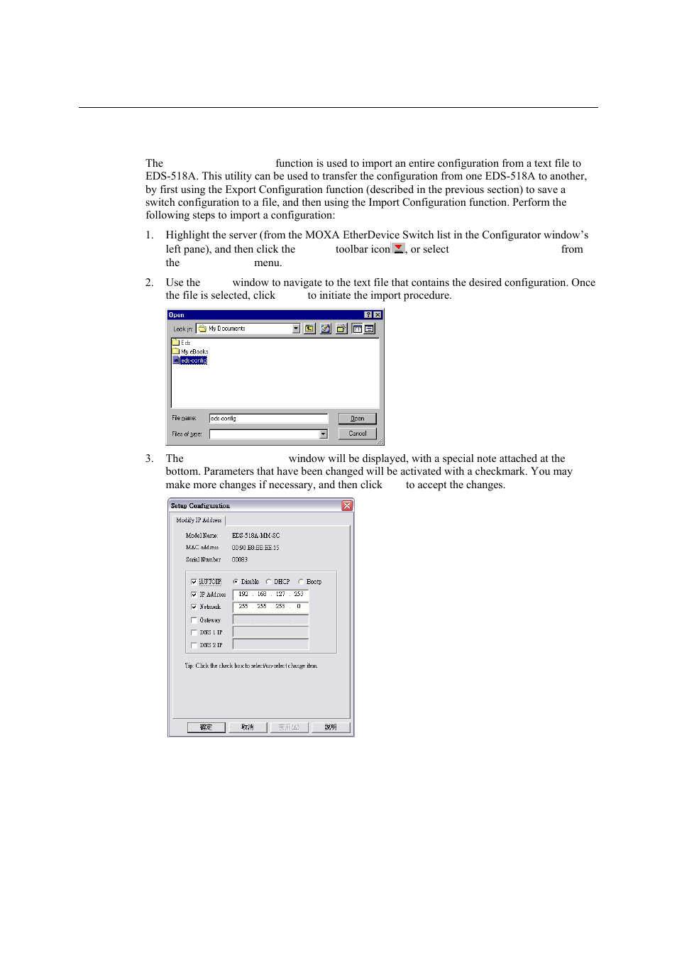 Import configuration | Moxa Technologies EDS-518A Series User Manual | Page 85 / 97